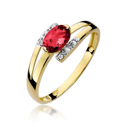 Pierścionek ze złota z Rubinem 0,60ct i Diamentami próby 585. W-0119R